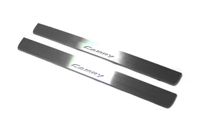 Illuminated LED Door Sill Tread Plates Toyota Camry V50 2012-2018 With Camry Logo Toyota Led Door Sills opdesign