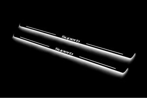 Illuminated LED Door Sill Tread Plates Skoda SuperB II 2008-2015 With SuperB Logo Skoda Led Door Sills opdesign