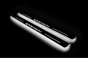 Illuminated LED Door Sill Tread Plates Nissan Qashqai III 2021+ With Qashqai Logo Nissan Led Door Sills opdesign