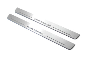Illuminated LED Door Sill Tread Plates Subaru Outback IV 2009-2014 With Outback Logo Subaru Led Door Sills opdesign