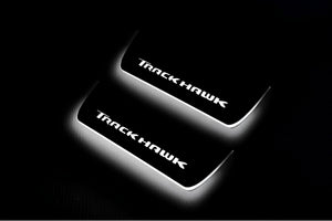 Illuminated LED Door Sill Tread Plates Jeep Grand Cherokee IV 2010-2021 With TrackHawk Logo Jeep Led Door Sills opdesign