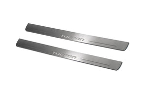 Illuminated LED Door Sill Tread Plates Hyundai Tucson I 2004-2015 With Tucson Logo Hyundai Led Door Sills opdesign