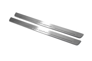 Illuminated LED Door Sill Tread Plates Toyota Tundra IV 2022+ With Tundra Logo (CrewMax) Toyota Led Door Sills opdesign