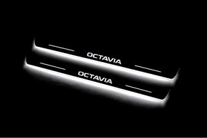 Illuminated LED Door Sill Tread Plates Skoda Octavia IV (A8) 2020+ With Octavia Logo Skoda Led Door Sills opdesign
