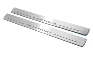 Illuminated LED Door Sill Tread Plates Ford Mustang VI 2015-2023 With Mustang Logo Ford Led Door Sills opdesign