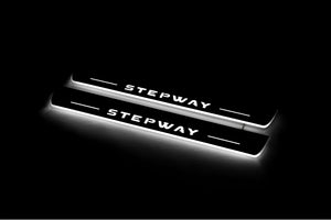 Illuminated LED Door Sill Tread Plates Renault Sandero Stepway II 2013+ With Stepway Logo Renault Led Door Sills opdesign
