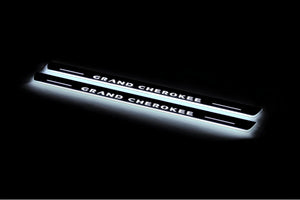Illuminated LED Door Sill Tread Plates Jeep Grand Cherokee III 2005-2010 With Grand Cherokee Logo Jeep Led Door Sills opdesign