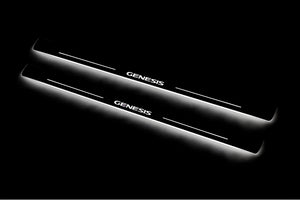 Illuminated LED Door Sill Tread Plates Hyundai Genesis Coupe 2008-2016 With Genesis Logo Hyundai Led Door Sills opdesign