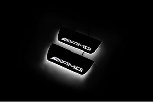 Illuminated LED Door Sill Tread Plates Mercedes ML W164 2005-2011 With AMG Logo Mercedes Led Door Sills opdesign