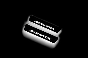 Illuminated LED Door Sill Tread Plates Hyundai Sonata VII (LF) 2014-2019 With Sonata Logo Hyundai Led Door Sills opdesign