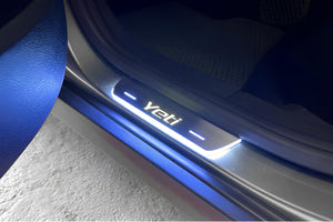 Illuminated LED Door Sill Tread Plates Skoda Yeti 2009-2017 With Yeti Logo Skoda Led Door Sills opdesign