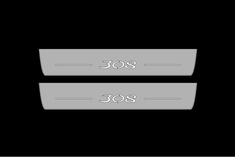 Illuminated LED Door Sill Tread Plates Peugeot 308 II 2012-2021 With 308 Logo Peugeot Led Door Sills opdesign