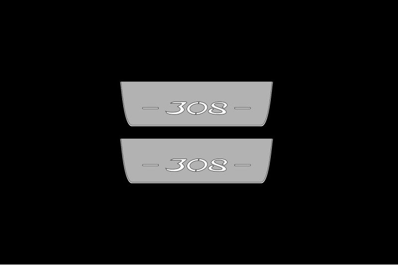 Illuminated LED Door Sill Tread Plates Peugeot 308 II 2012-2021 With 308 Logo Peugeot Led Door Sills opdesign