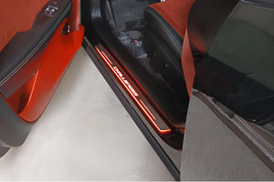Illuminated LED Door Sill Tread Plates Dodge Challenger 2008-2023 With Challenger Logo Dodge Led Door Sills opdesign