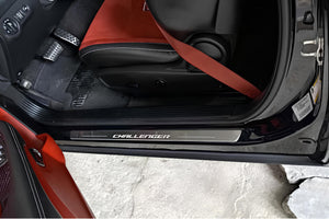 Illuminated LED Door Sill Tread Plates Dodge Challenger 2008-2023 With Challenger Logo Dodge Led Door Sills opdesign