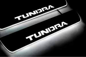 Illuminated LED Door Sill Tread Plates Toyota Tundra III 2014-2021 With Tundra Logo Toyota Led Door Sills opdesign