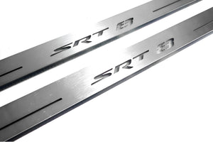 Illuminated LED Door Sill Tread Plates Dodge Challenger 2008-2023 With SRT8 Logo Dodge Led Door Sills opdesign