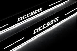 Illuminated LED Door Sill Tread Plates Hyundai Accent 2006-2011 With Accent Logo Hyundai Led Door Sills opdesign