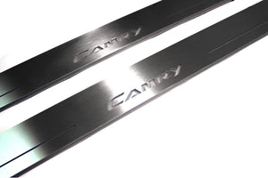 Illuminated LED Door Sill Tread Plates Toyota Camry V50 2012-2018 With Camry Logo Toyota Led Door Sills opdesign