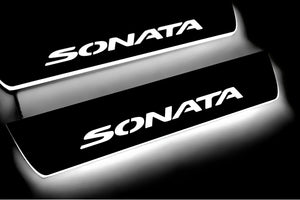 Illuminated LED Door Sill Tread Plates Hyundai Sonata VII (LF) 2014-2019 With Sonata Logo Hyundai Led Door Sills opdesign