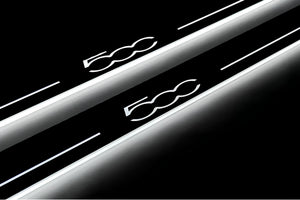 Illuminated LED Door Sill Tread Plates Fiat 500 2007+ With 500 Logo Fiat Led Door Sills opdesign
