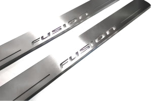 Illuminated LED Door Sill Tread Plates Ford Fusion II 2012-2020 With Fusion Logo Ford Led Door Sills opdesign