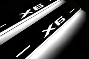 Illuminated LED Door Sill Tread Plates BMW X6 F16 2015-2019 With X6 Logo BMW Led Door Sills opdesign