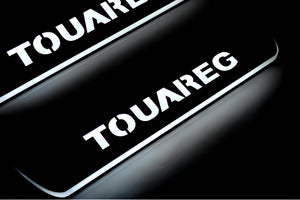 Illuminated LED Door Sill Tread Plates Volkswagen Touareg II 2010-2018 With Touareg Logo Volkswagen Led Door Sills opdesign