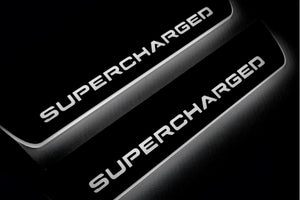 Illuminated LED Door Sill Tread Plates Range Rover III 2002-2012 With Supercharged Logo Range Rover Led Door Sills opdesign