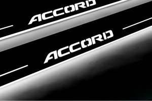 Illuminated LED Door Sill Tread Plates Honda Accord X 2018-2023 With Accord Logo Honda Led Door Sills opdesign