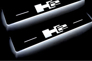 Illuminated LED Door Sill Tread Plates Hummer H2 2002-2009 With H2 Logo Hummer Led Door Sills opdesign