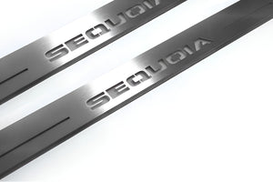 Illuminated LED Door Sill Tread Plates Toyota Sequoia II 2008-2022 With Sequoia Logo Toyota Led Door Sills opdesign