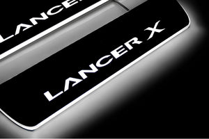 Illuminated LED Door Sill Tread Plates Mitsubishi Lancer X 2007-2017 With Lancer X Logo Mitsubishi Led Door Sills opdesign
