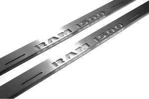 Illuminated LED Door Sill Tread Plates Dodge Ram IV 2009-2018 With RAM 1500 Logo Dodge Led Door Sills opdesign