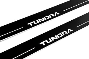 Illuminated LED Door Sill Tread Plates Toyota Tundra III 2014-2021 With Tundra Logo Toyota Led Door Sills opdesign