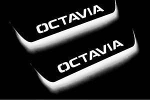 Illuminated LED Door Sill Tread Plates Skoda Octavia IV (A8) 2020+ With Octavia Logo Skoda Led Door Sills opdesign