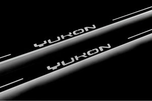 Illuminated LED Door Sill Tread Plates GMC Yukon V 2020+ With Yukon Logo GMC Led Door Sills opdesign