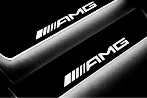 Illuminated LED Door Sill Tread Plates Mercedes E W211 2002-2009 With AMG Logo Mercedes Led Door Sills opdesign