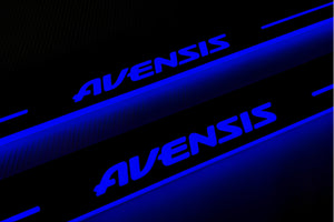 Illuminated LED Door Sill Tread Plates Toyota Avensis III 2009-2018 With Avensis Logo Toyota Led Door Sills opdesign