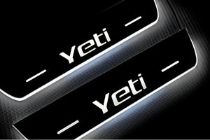 Illuminated LED Door Sill Tread Plates Skoda Yeti 2009-2017 With Yeti Logo Skoda Led Door Sills opdesign