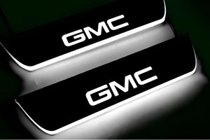 Illuminated LED Door Sill Tread Plates GMC Terrain II 2018+ With GMC DENALI Logo GMC Led Door Sills opdesign