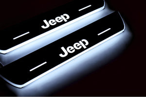 Illuminated LED Door Sill Tread Plates Jeep Grand Cherokee III 2005-2010 With Grand Cherokee Logo Jeep Led Door Sills opdesign