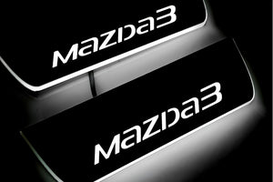 Illuminated LED Door Sill Tread Plates Mazda 3 III 2013-2019 With Mazda 3 Logo Mazda Led Door Sills opdesign
