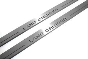 Illuminated LED Door Sill Tread Plates Toyota LC 200 2007-2021 With Land Cruiser Logo (type 1) Toyota Led Door Sills opdesign