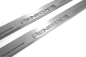 Illuminated LED Door Sill Tread Plates Jeep Renegade 2014+ With Renegade Logo Jeep Led Door Sills opdesign