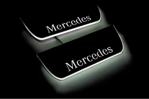 Illuminated LED Door Sill Tread Plates Mercedes ML W164 2005-2011 With Mercedes-Benz Logo Mercedes Led Door Sills opdesign