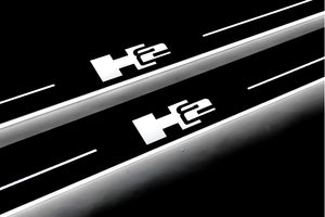 Illuminated LED Door Sill Tread Plates Hummer H2 2002-2009 With H2 Logo Hummer Led Door Sills opdesign