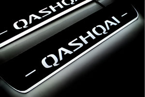 Illuminated LED Door Sill Tread Plates Nissan Qashqai II 2014-2021 With Qashqai Logo Nissan Led Door Sills opdesign