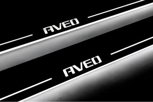 Illuminated LED Door Sill Tread Plates Chevrolet Aveo II 2011+ With Aveo Logo Chevrolet Led Door Sills decoinfabric