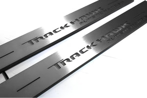 Illuminated LED Door Sill Tread Plates Jeep Grand Cherokee IV 2010-2021 With TrackHawk Supercharged Logo Jeep Led Door Sills opdesign